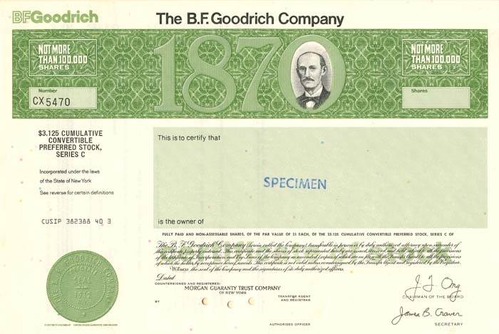 B.F. Goodrich Co. - Specimen Stock Certificate